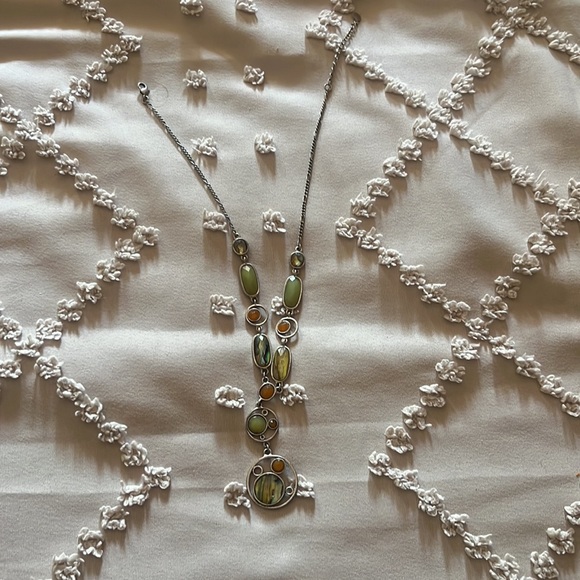 Abalone and amber silver tone necklace unique. BoHo hippie festival - Picture 3 of 4